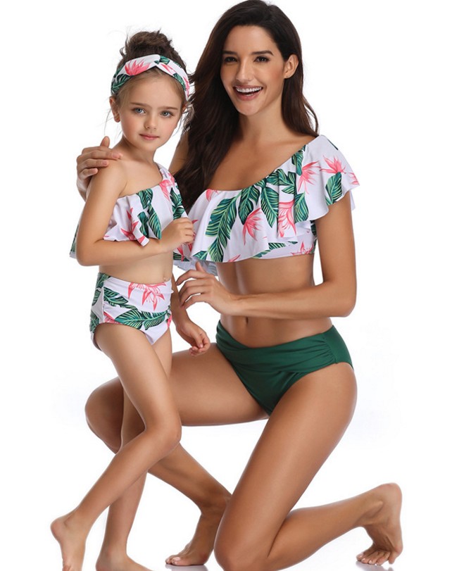 F4733 Mommy and Me Two Pieces Swimwear Bikini Set Girls Swimsuits